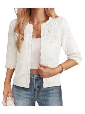 Ribbed Knit Cropped Cardigan V-Neck Button Up Lightweight